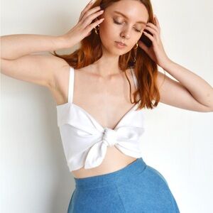Eliza Faulkner Striped Blue and Green Tie Front Crop Top
